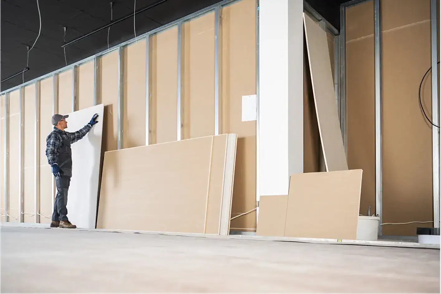 Ofis için alçıpan bölme duvar ve asma tavan saten alçı uygulaması