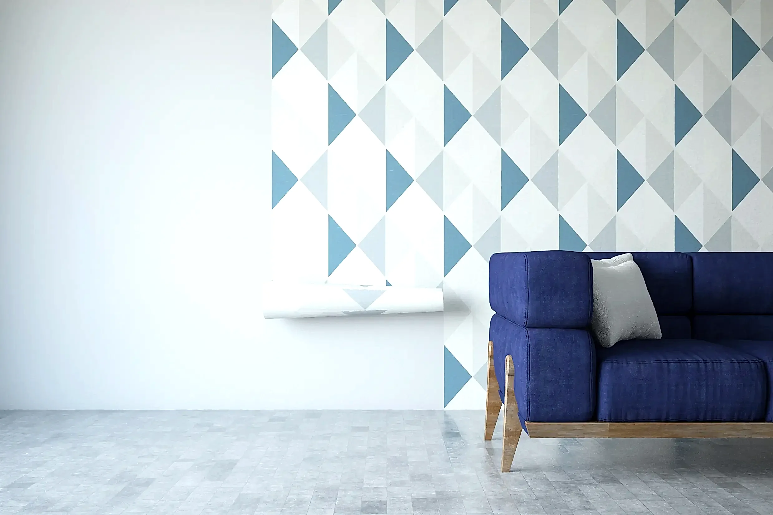 Duvar kağıdı uygulaması yapılmış modern oturma odası dekorasyonu