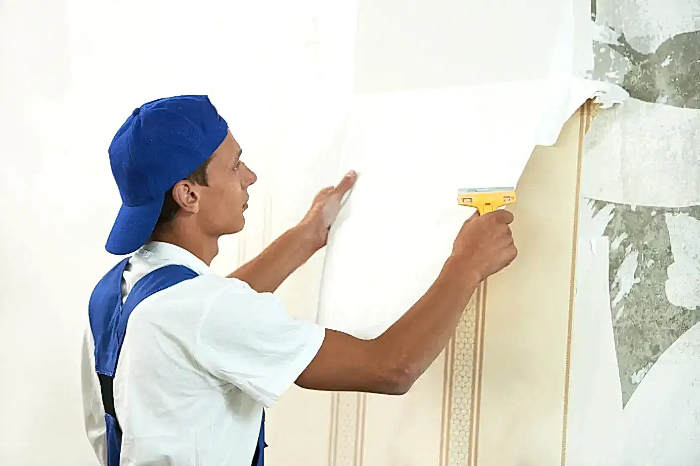 Duvar kağıdı uygulaması yapan usta.